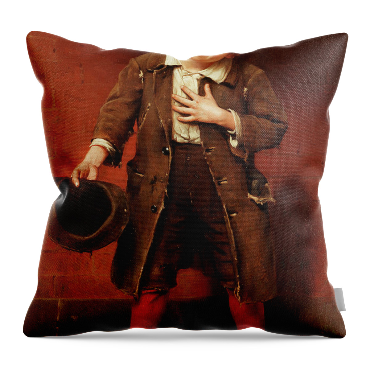 Child Throw Pillow featuring the painting Beggar Boy, C.1885-1887 by John George Brown