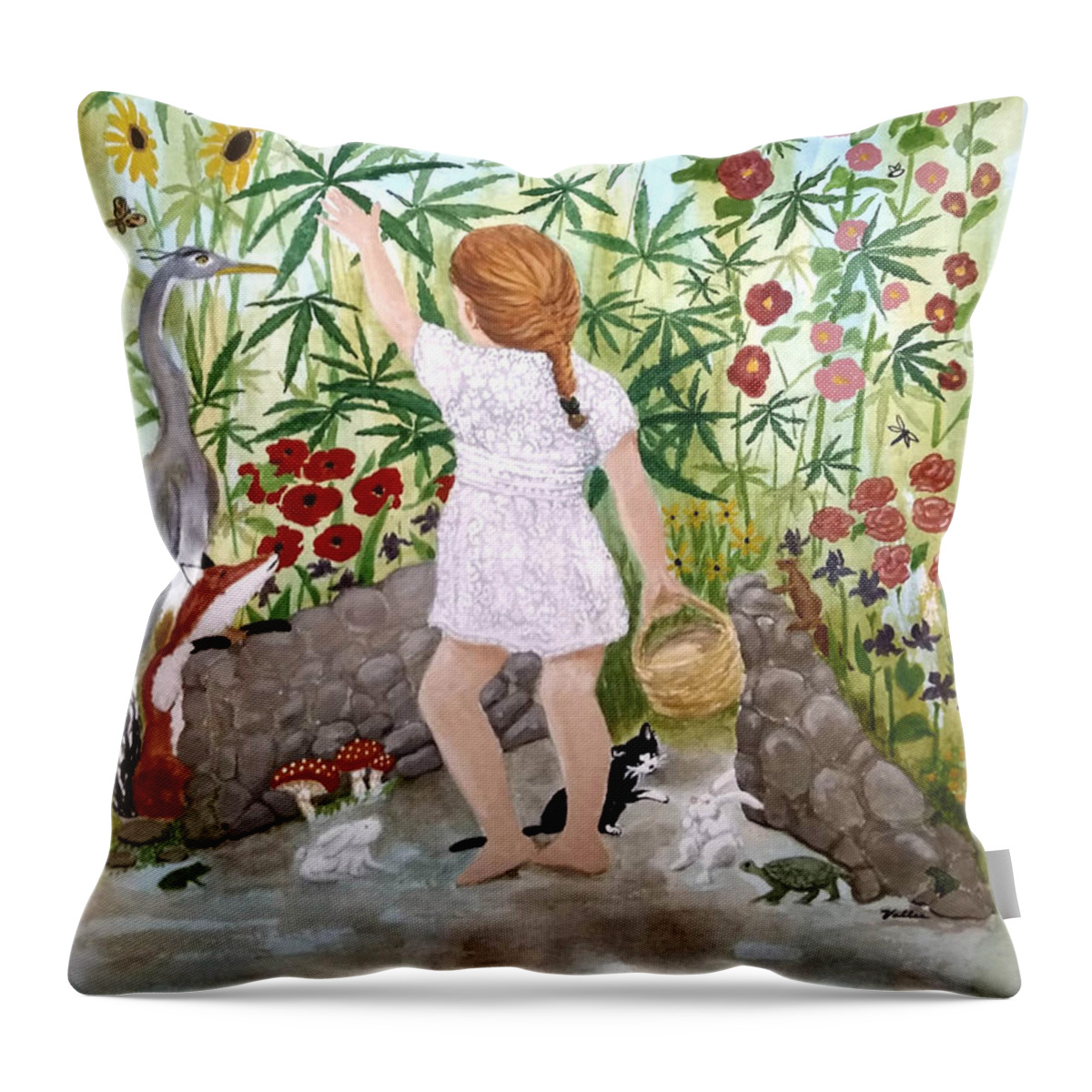 Garden Throw Pillow featuring the painting Bella's Magic Garden by Vallee Johnson