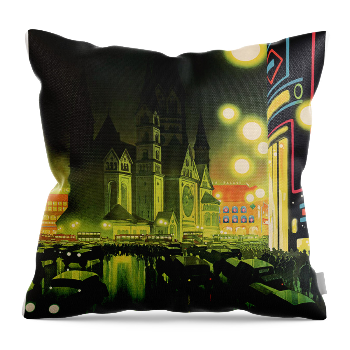 Vintage Throw Pillow featuring the drawing Berlin Germany Vintage Poster Restored by Vintage Treasure