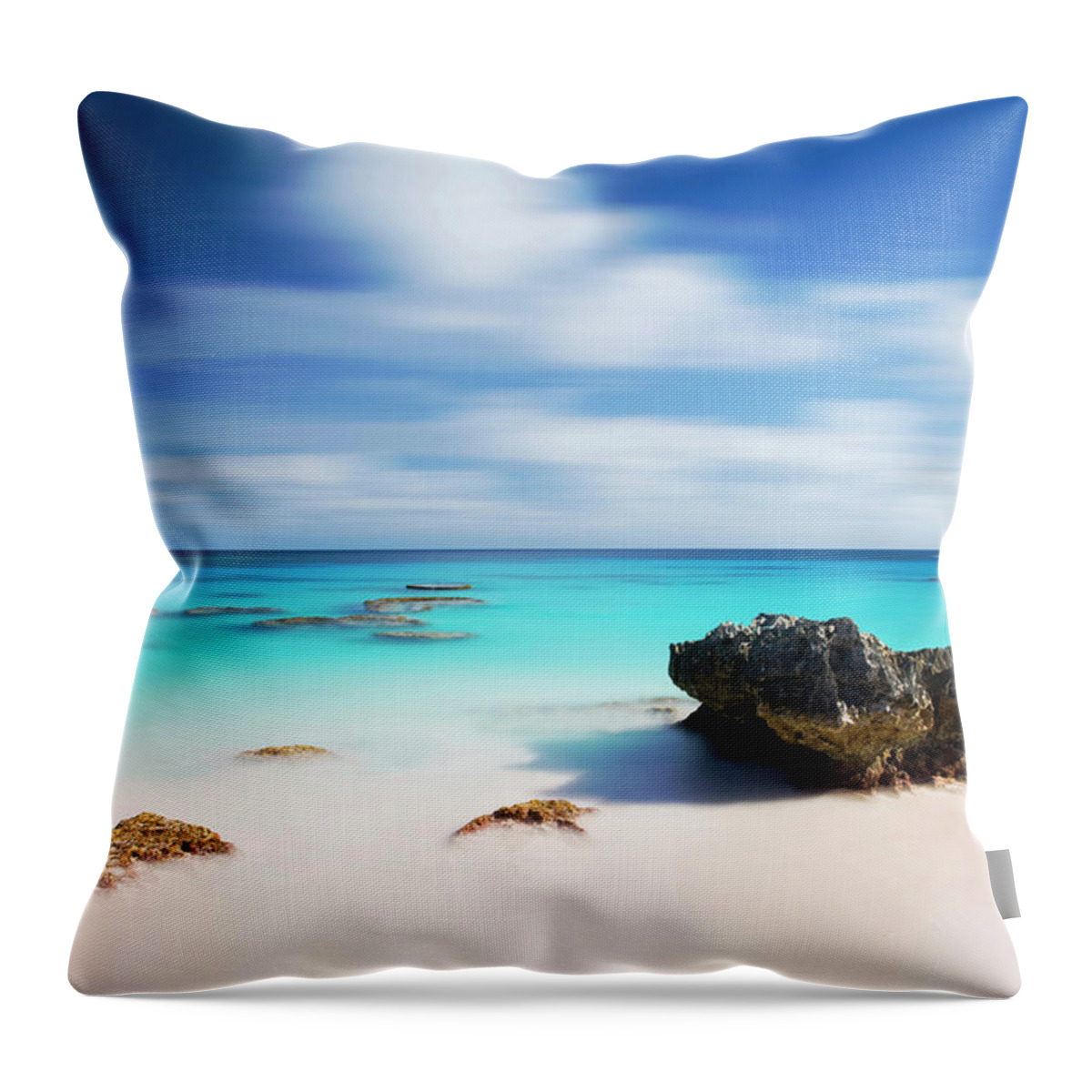 Estock Throw Pillow featuring the digital art Bermuda, Warwick Parish, South Shore Park, Caribbean, Caribbean Sea, Atlantic Ocean, Chaplin Bay Beach by Massimo Ripani