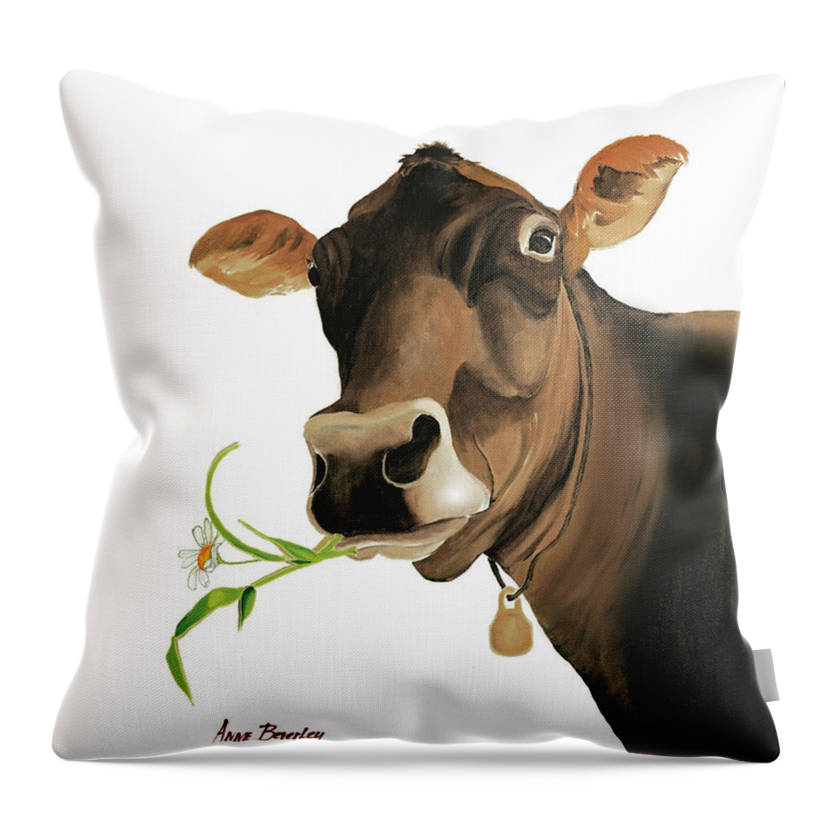 Cow Throw Pillow featuring the painting Bessie by Anne Beverley-Stamps