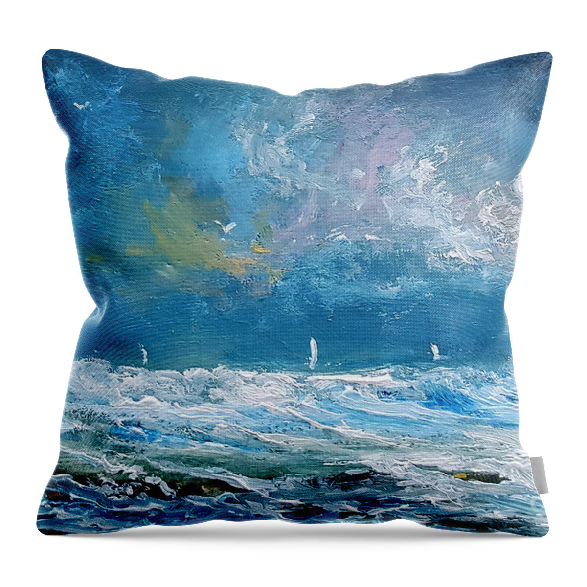 Ocean Throw Pillow featuring the painting Beyond the Breakers by Fred Wilson