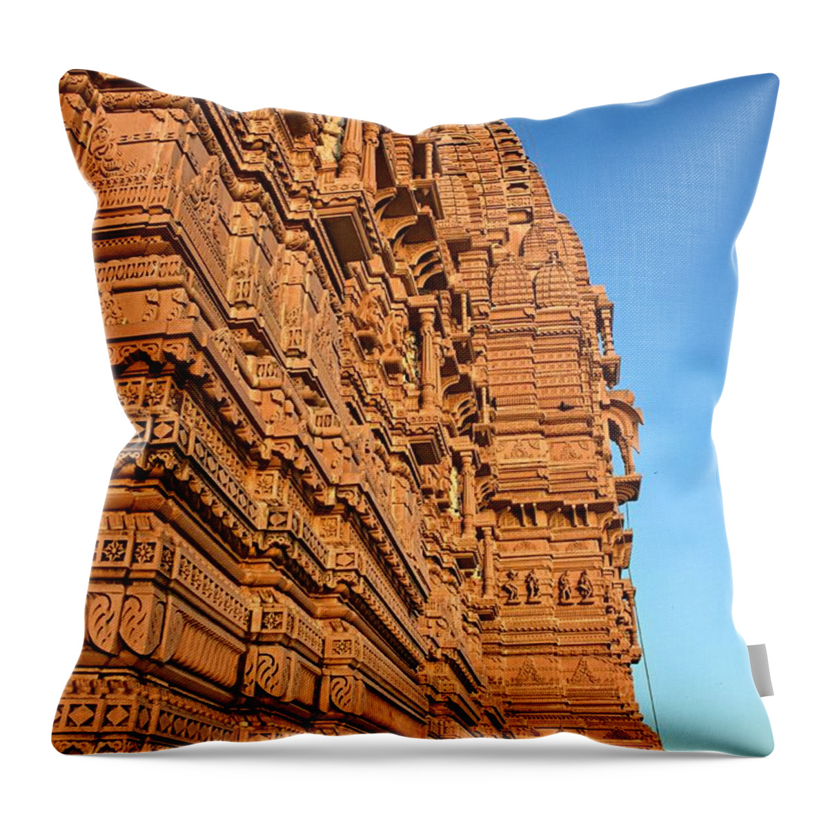 Built Structure Throw Pillow featuring the photograph Bhadreshwar Jain Temple During Sunset by © Jayesh Bheda