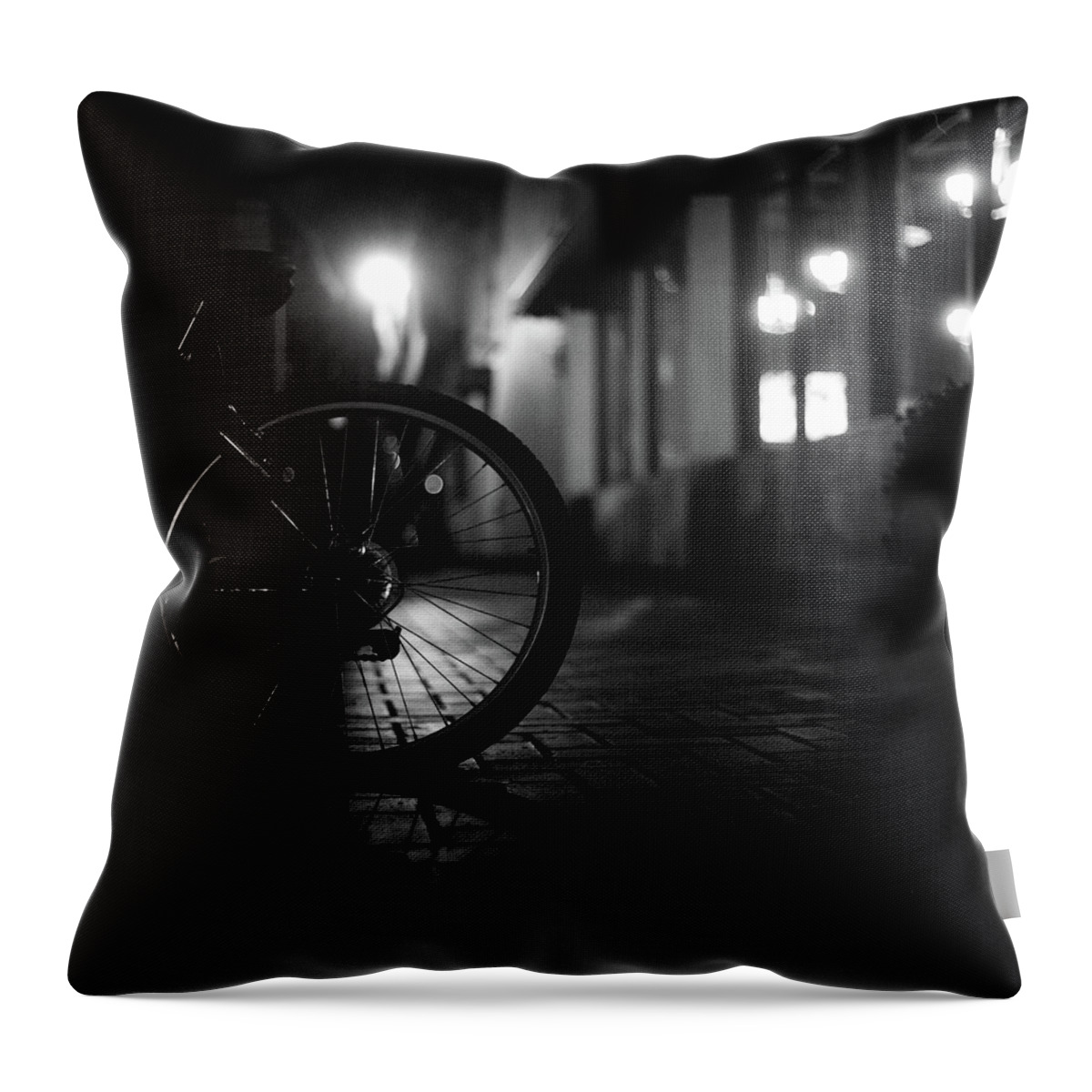 Shadow Throw Pillow featuring the photograph Bicycle In Dark Street by Satoshi Otani