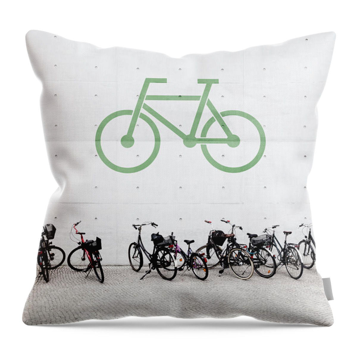 In A Row Throw Pillow featuring the photograph Bicycle Parking by Jorg Greuel
