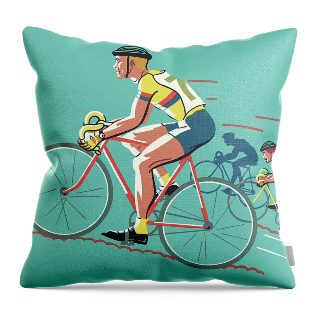 Action Throw Pillow featuring the drawing Bicycle Race by CSA Images