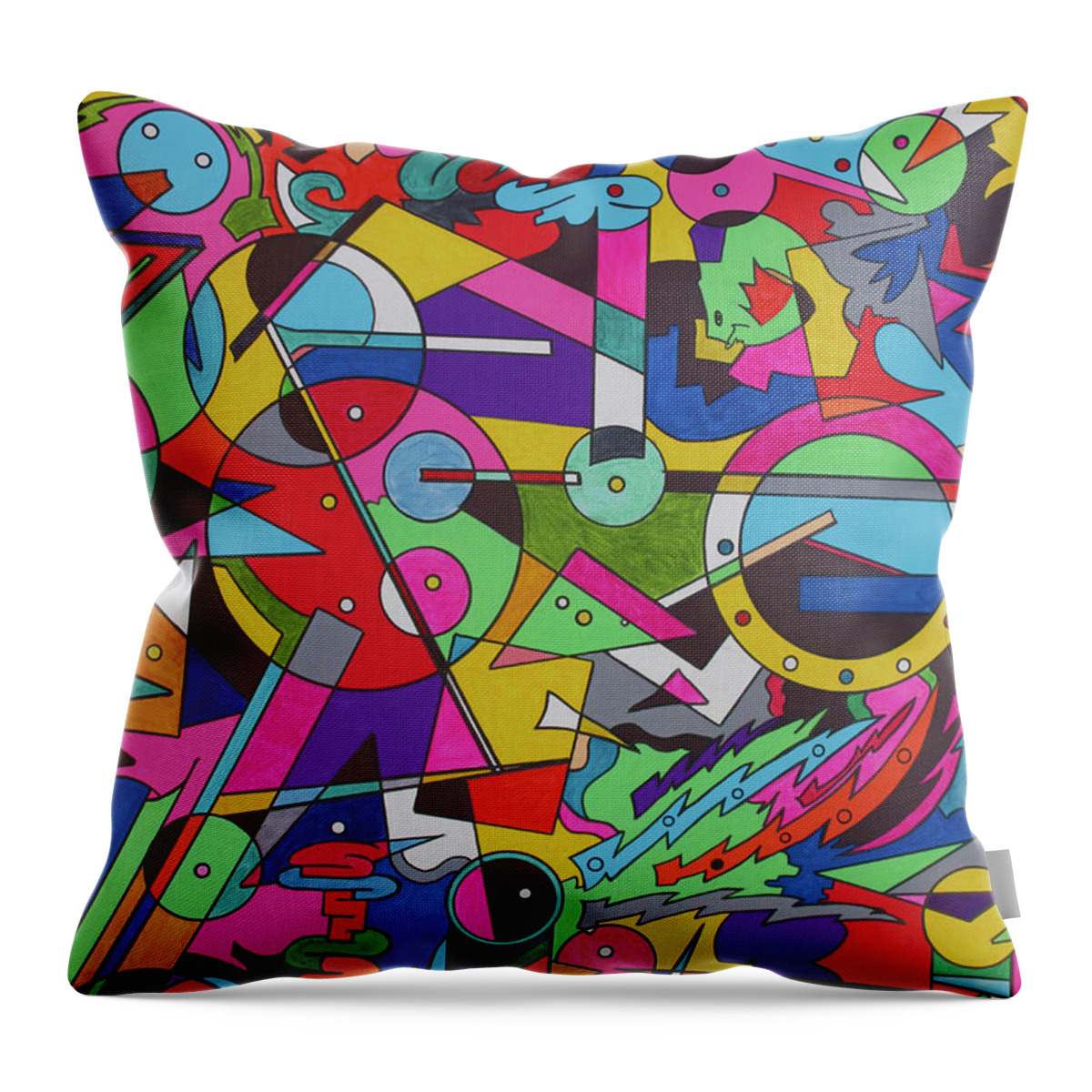 Surreal Throw Pillow featuring the painting Bicycling Through Haight Ashbury In 1969 by Robert Margetts