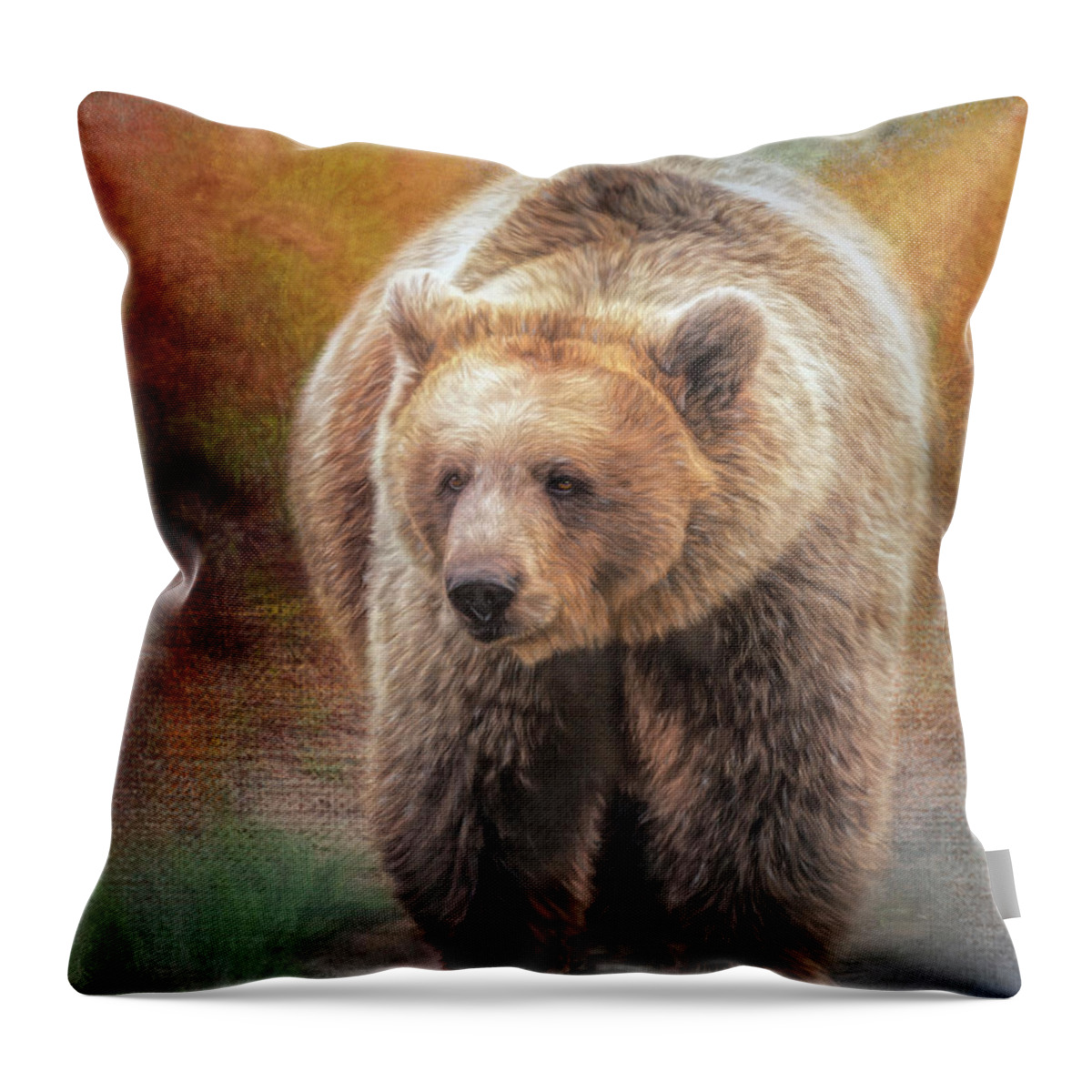 Grizzly Throw Pillow featuring the painting Big Ben Jr. by Jeanette Mahoney