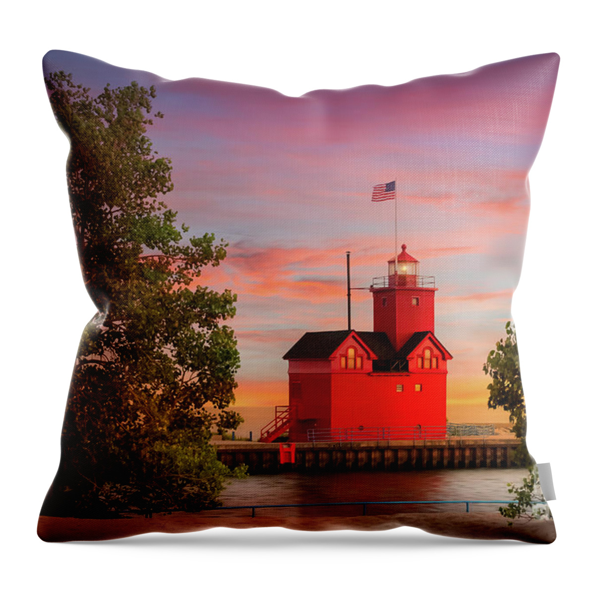 Big Red Throw Pillow featuring the photograph Big Red Lighthouse in Holland, Michigan by Liesl Walsh