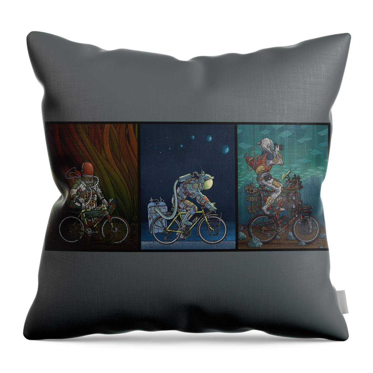 Bikes Throw Pillow featuring the photograph Bikestronaut Triptych by EvanArt - Evan Miller