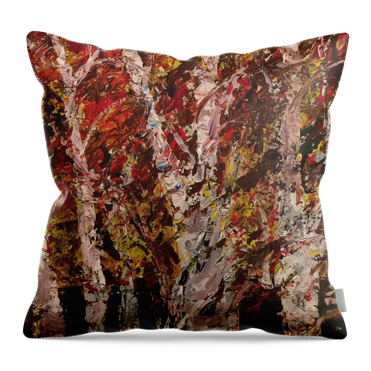 Birch Trees Throw Pillow featuring the painting Birch Trees by Raji Musinipally