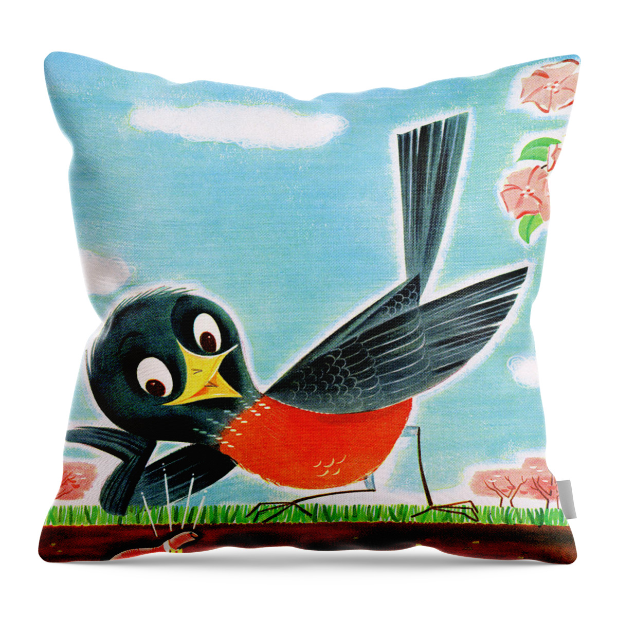 Animal Throw Pillow featuring the drawing Bird Listening to Worm by CSA Images