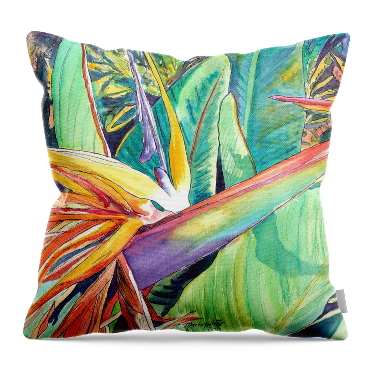 Bird Of Paradise Throw Pillow featuring the painting Bird of Paradise 2 by Marionette Taboniar
