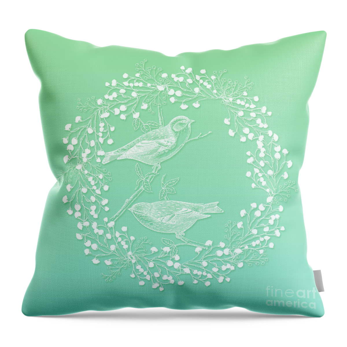 Birds Throw Pillow featuring the photograph Birds and Branches Ombre Mint Wreath by Sharon Mau