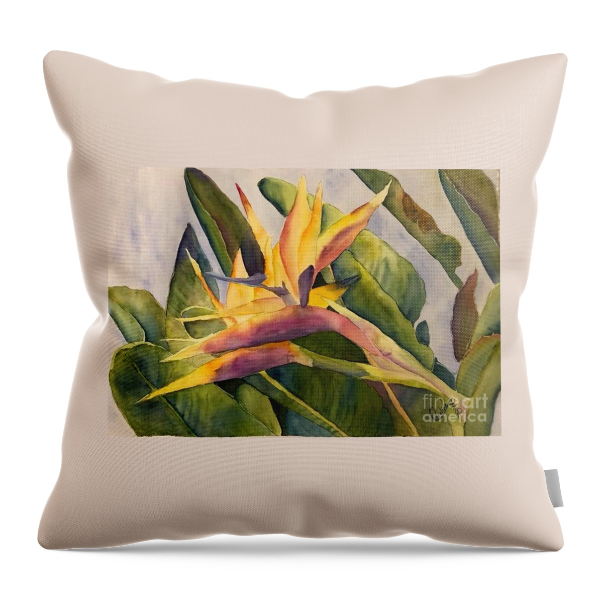 Watercolor Throw Pillow featuring the painting Birds in Paradise by Caroline Harris