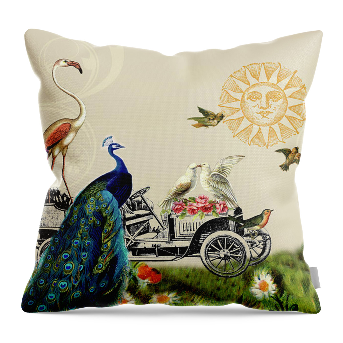 Whimsical Throw Pillow featuring the mixed media Birds of a Feather in Paris, France by Peggy Collins