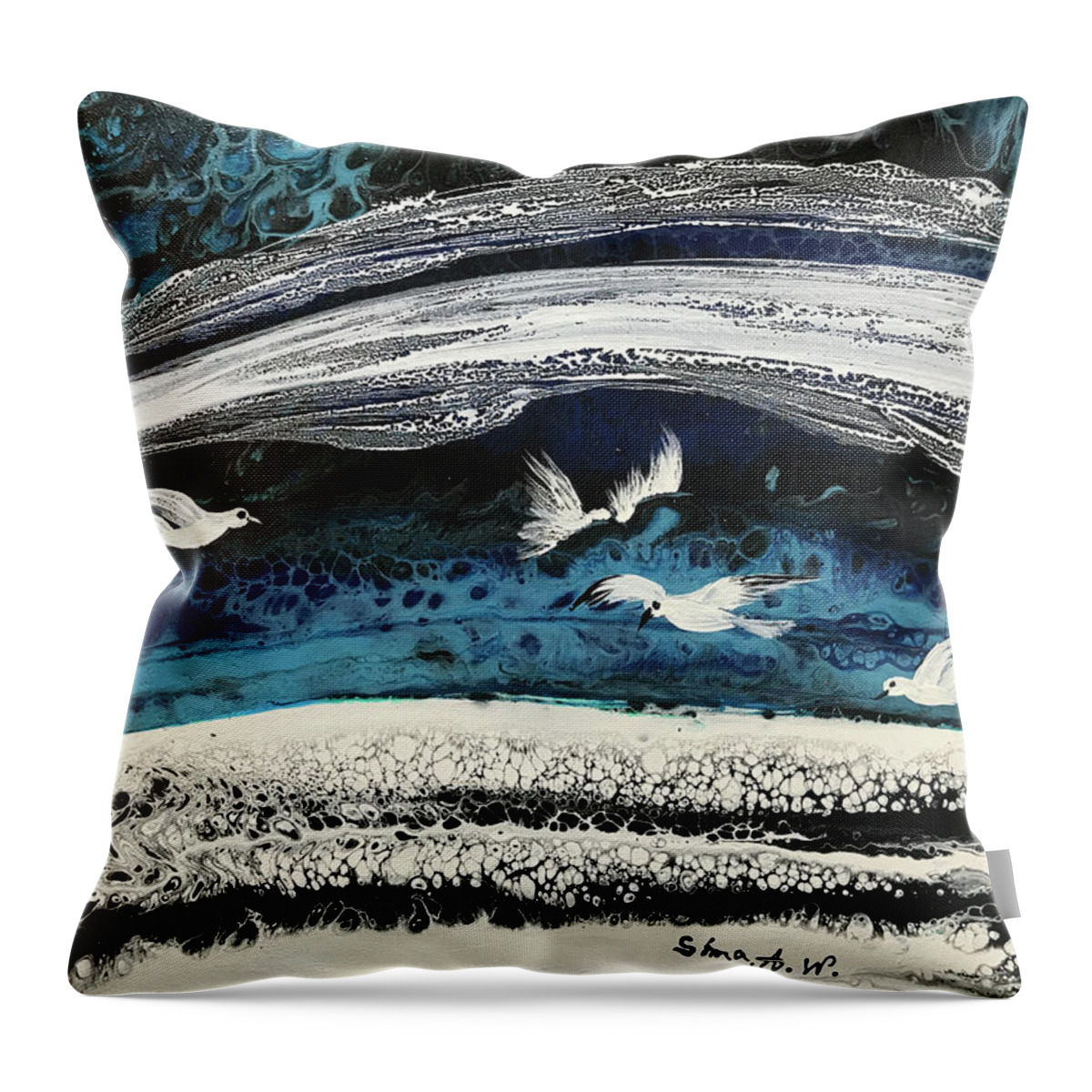 Birds Throw Pillow featuring the painting Birds of Paradise #5 by Sima Amid Wewetzer