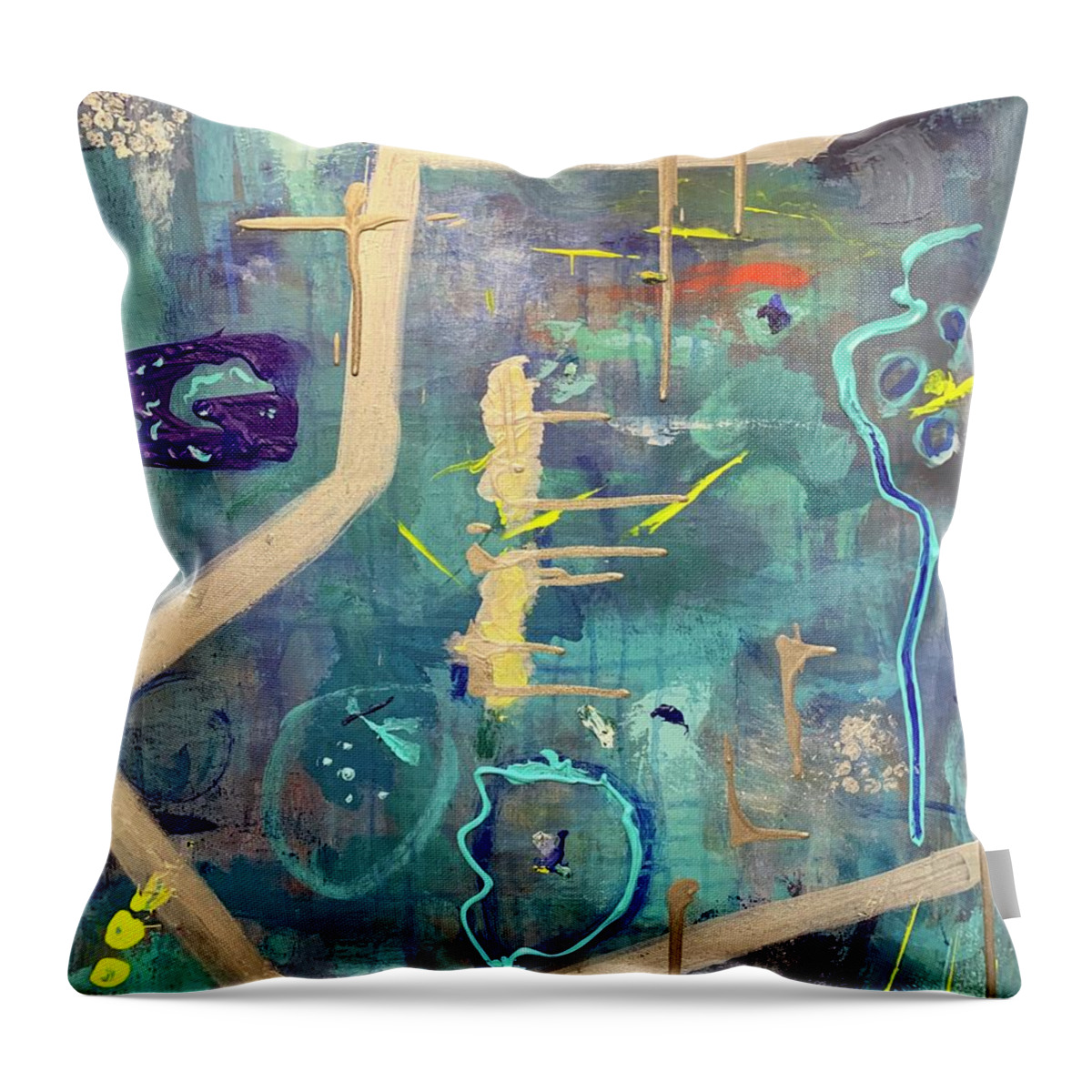 Abstract Throw Pillow featuring the painting Tribal Mood by Laura Jaffe
