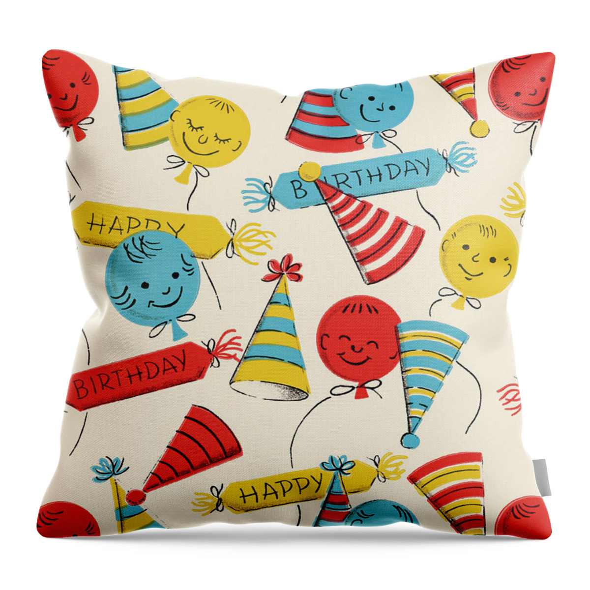Accessories Throw Pillow featuring the drawing Birthday Party Hats and Balloons by CSA Images