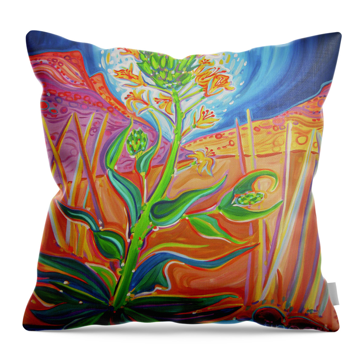 Rachel Houseman Throw Pillow featuring the painting Bisti Wilderness Wildflower by Rachel Houseman