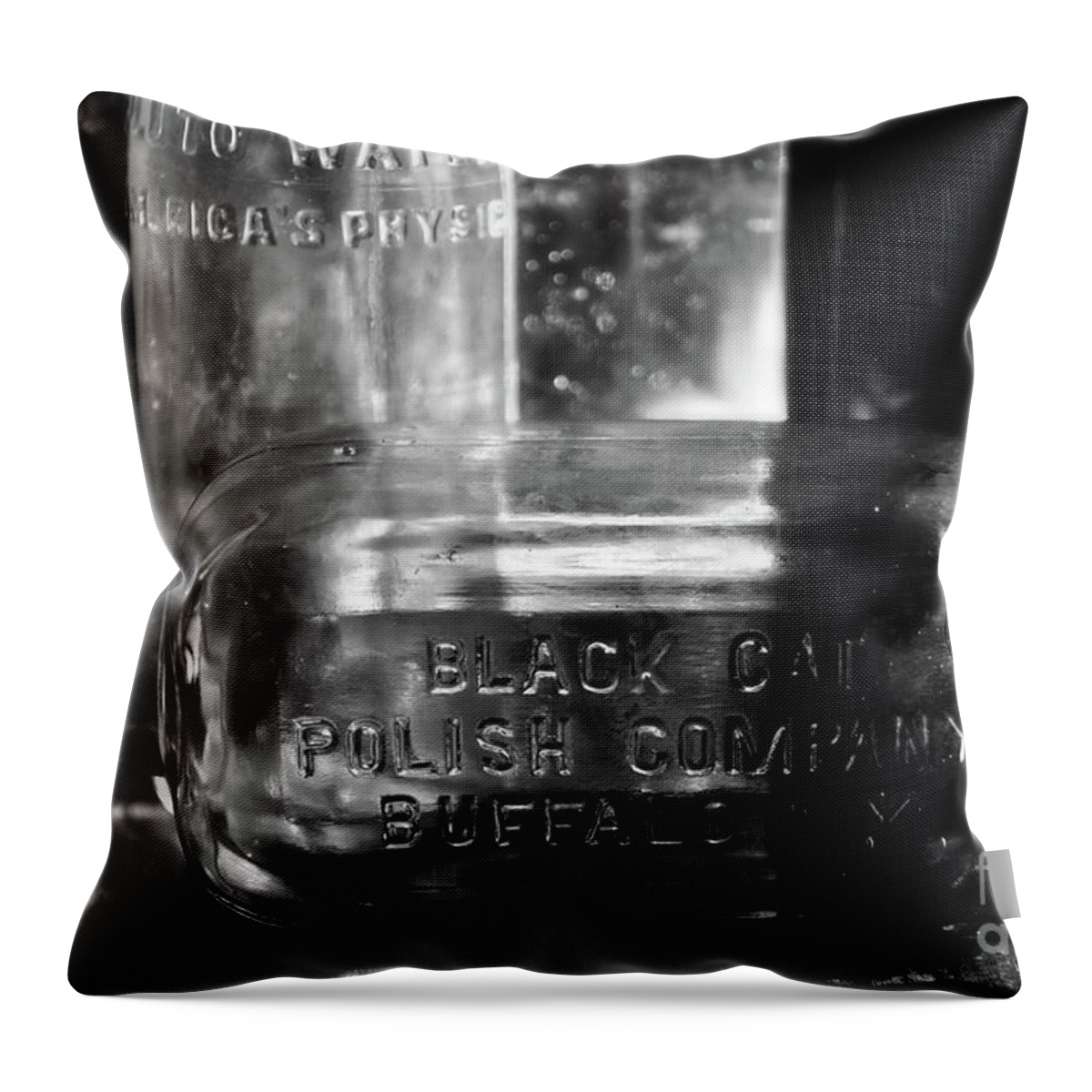 Bottles Throw Pillow featuring the photograph Black And White Bottles by Phil Perkins