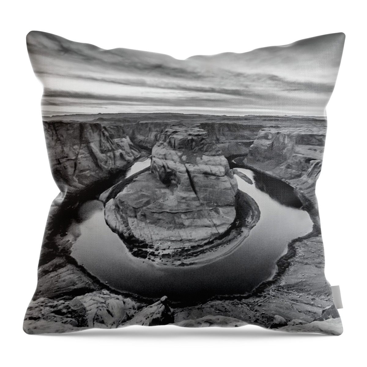 Black And White Throw Pillow featuring the photograph Black and White Horseshoe Bend by Joe Kopp