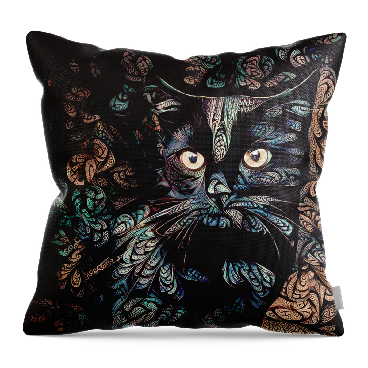 Black Cat Throw Pillow featuring the digital art Black Cat by Peggy Collins