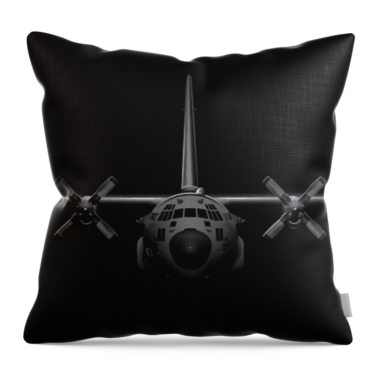 C-130 Throw Pillow featuring the digital art Black Chrome Herk by Michael Brooks