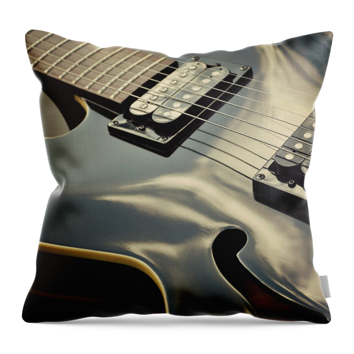 Black Color Throw Pillow featuring the photograph Black Guitar by Photo - Lyn Randle