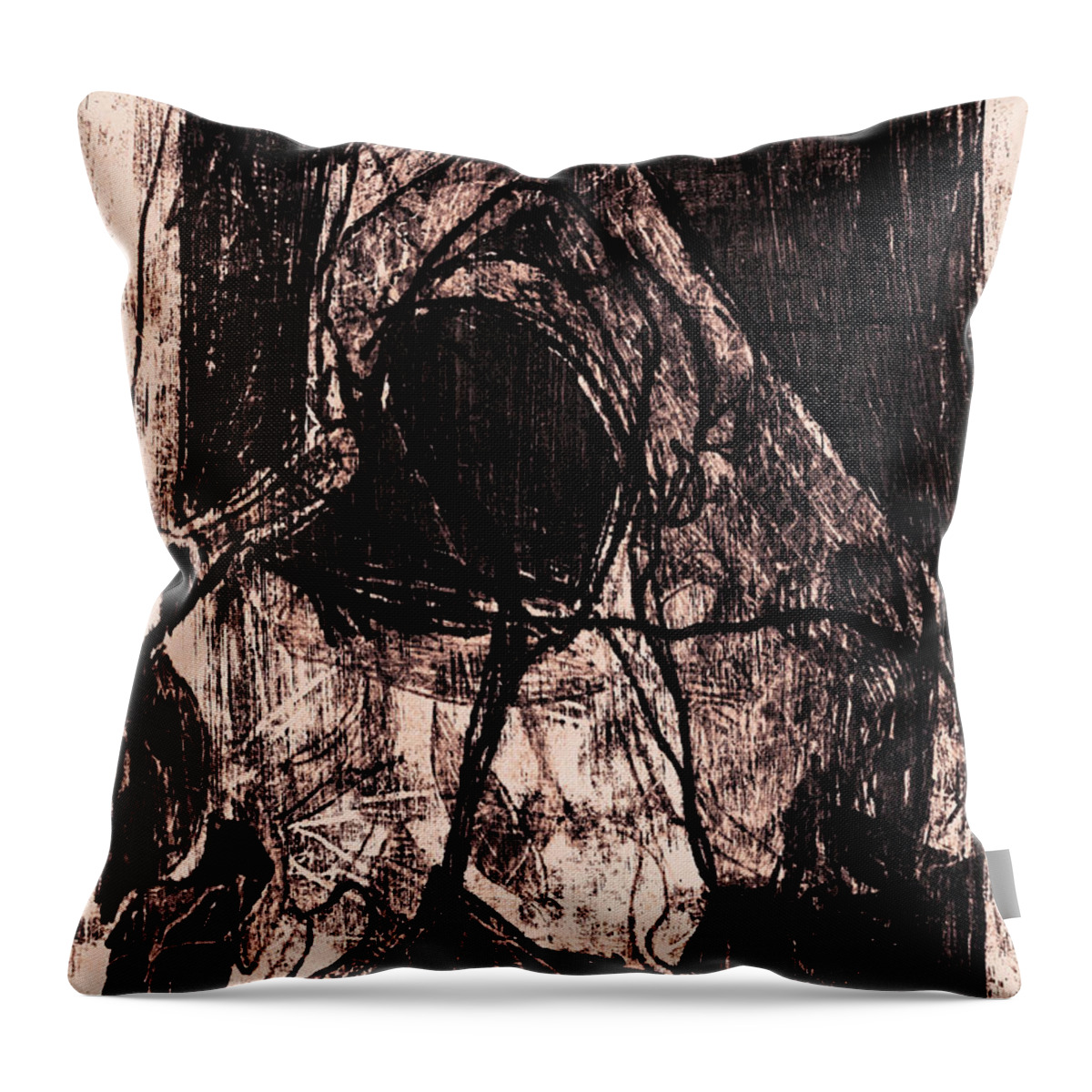 Abstract Throw Pillow featuring the drawing Black Ivory 1 Original Printmaking Abstract by Edgeworth Johnstone