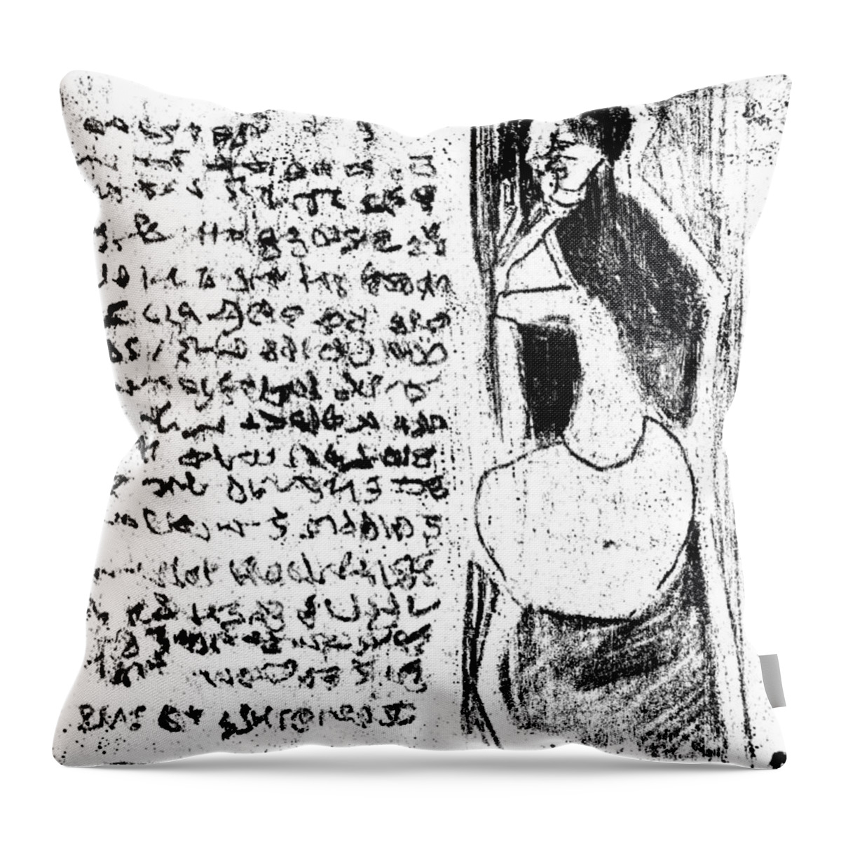 Bandw Throw Pillow featuring the drawing Black Ivory Actual 1b4z by Edgeworth Johnstone