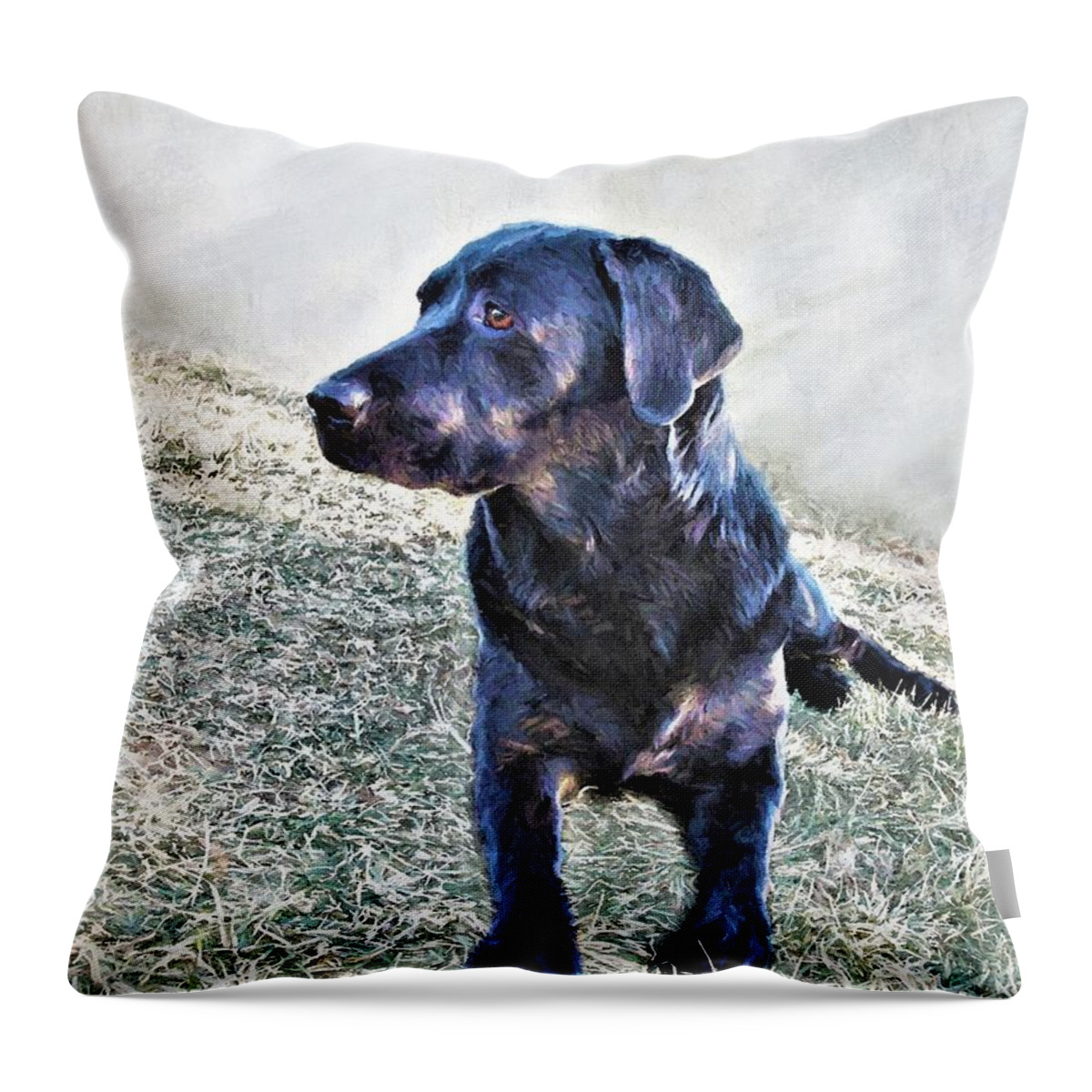 Dog Throw Pillow featuring the painting Black Labrador Retriever - Daisy by Diane Chandler