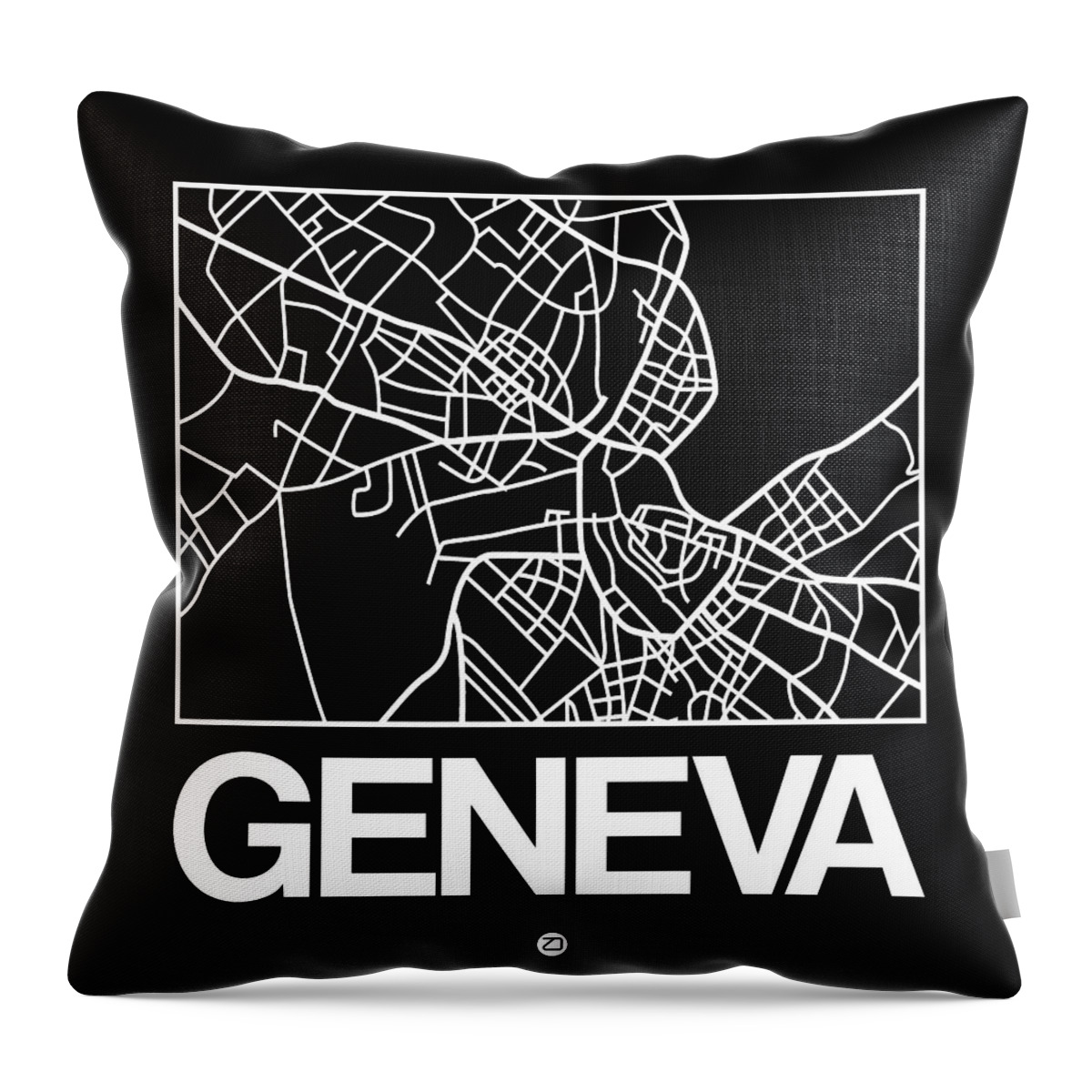  Throw Pillow featuring the digital art Black Map of Geneva by Naxart Studio