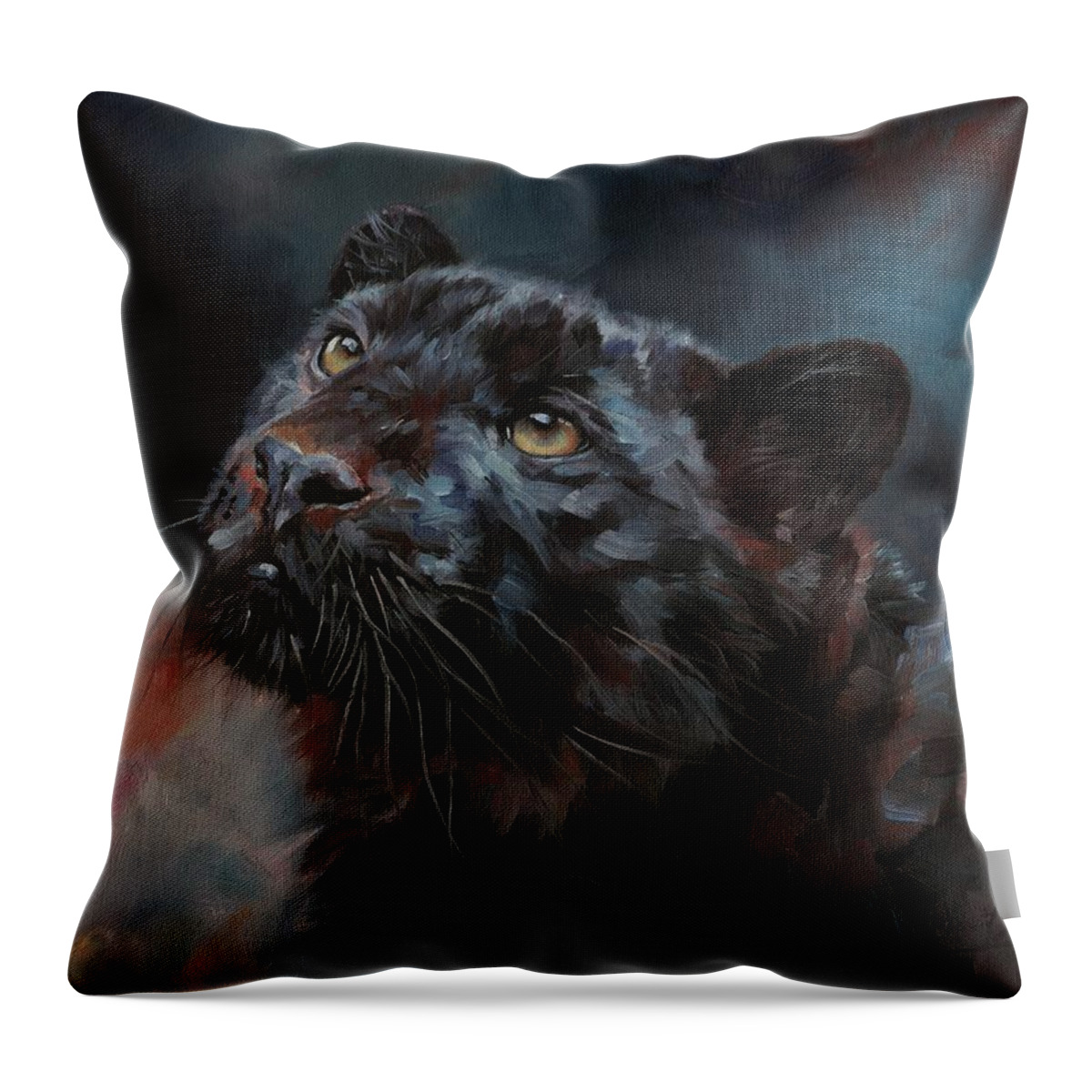 Black Panther Throw Pillow featuring the painting Black Panther 3 by David Stribbling