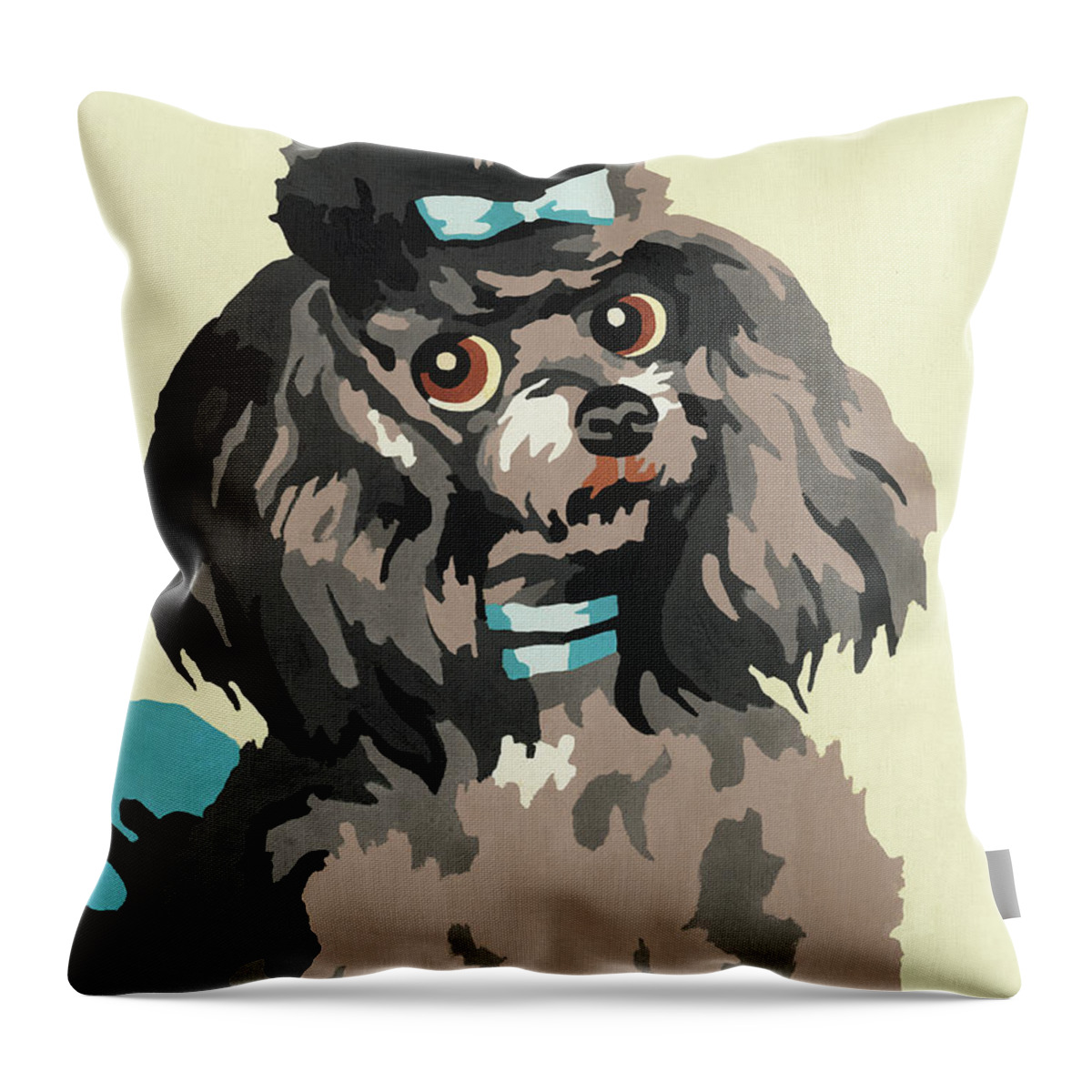 Animal Throw Pillow featuring the drawing Black Poodle With Bow by CSA Images