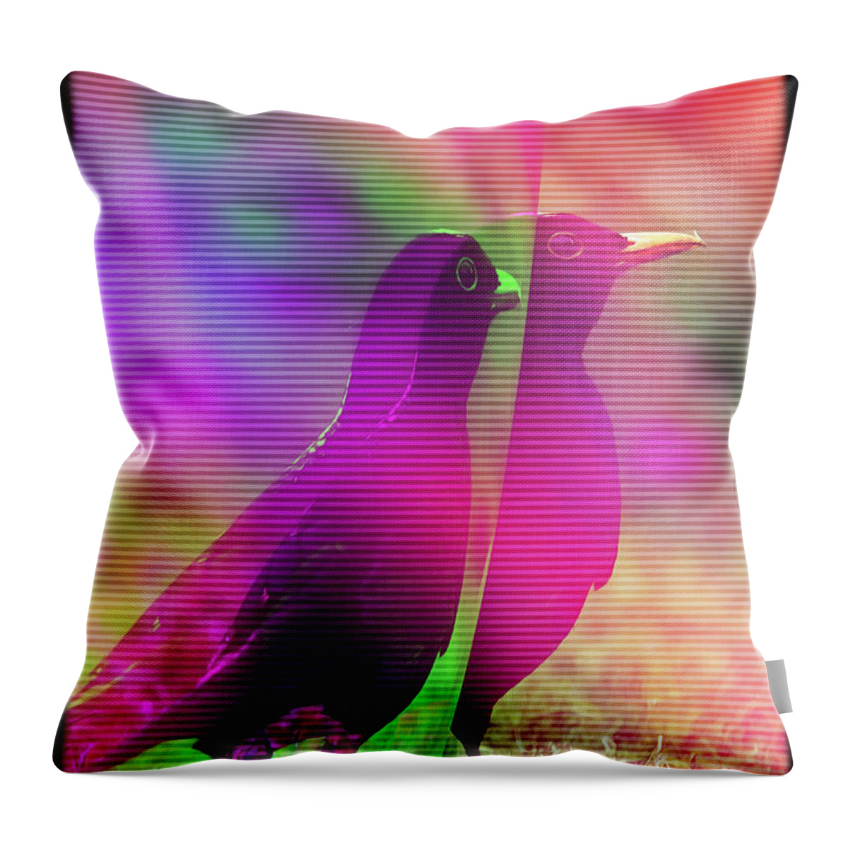 Glitch Throw Pillow featuring the digital art Blackbird trippy Glitch Art by Matthias Hauser