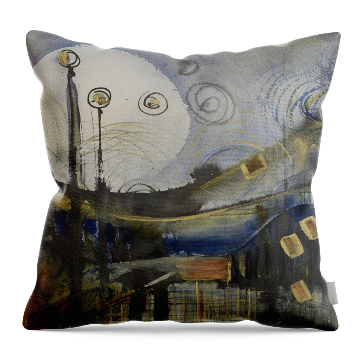 Watercolor Throw Pillow featuring the painting Blaue Landschaft by Judith Levins