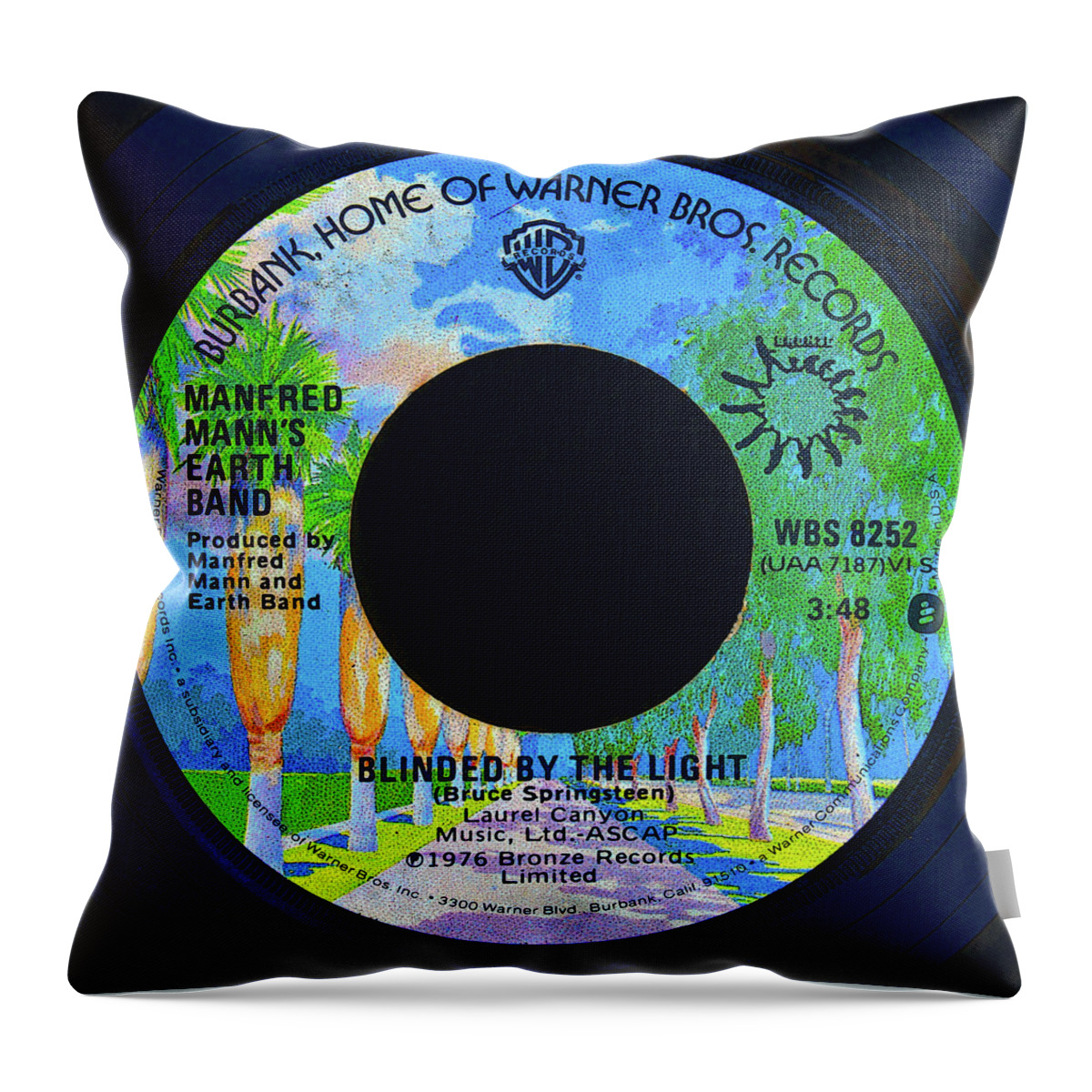 45 Record Throw Pillow featuring the mixed media Blinded by the light 45 record by David Lee Thompson