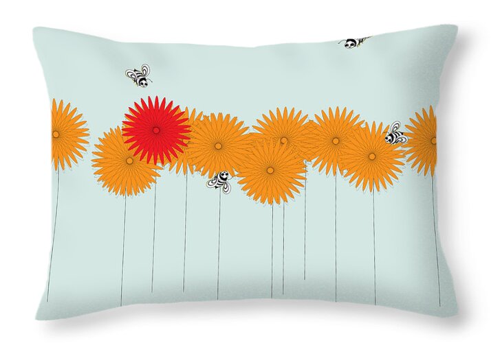Bees Throw Pillow featuring the painting Blooms and Bees by Cecely Bloom
