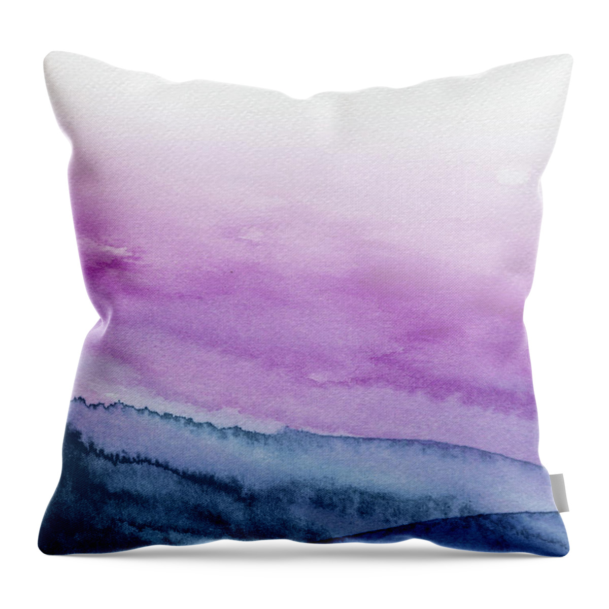 Landscape Throw Pillow featuring the painting Blue and Purple Mountains by Naxart Studio