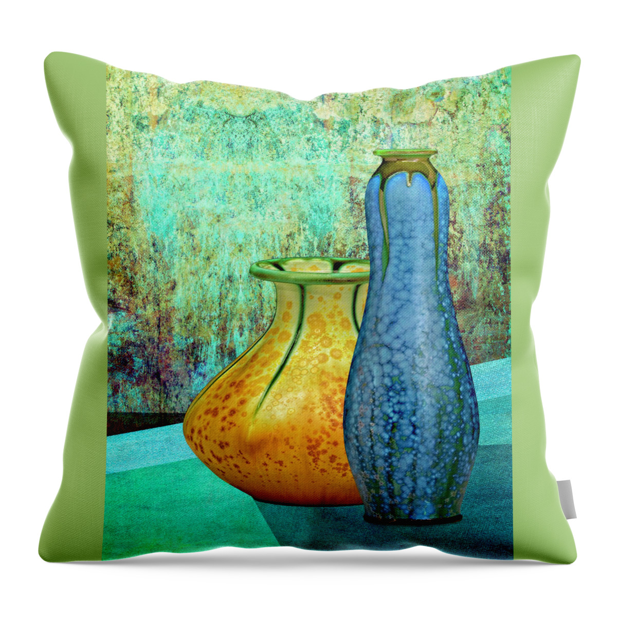 Still Life Throw Pillow featuring the digital art Blue and Yellow Vases by Sandra Selle Rodriguez