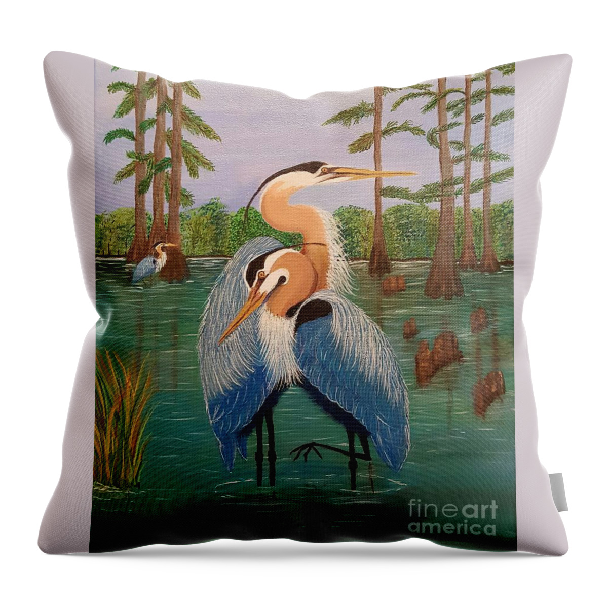 Blue Heron Throw Pillow featuring the painting Blue Beauties by Elizabeth Mauldin