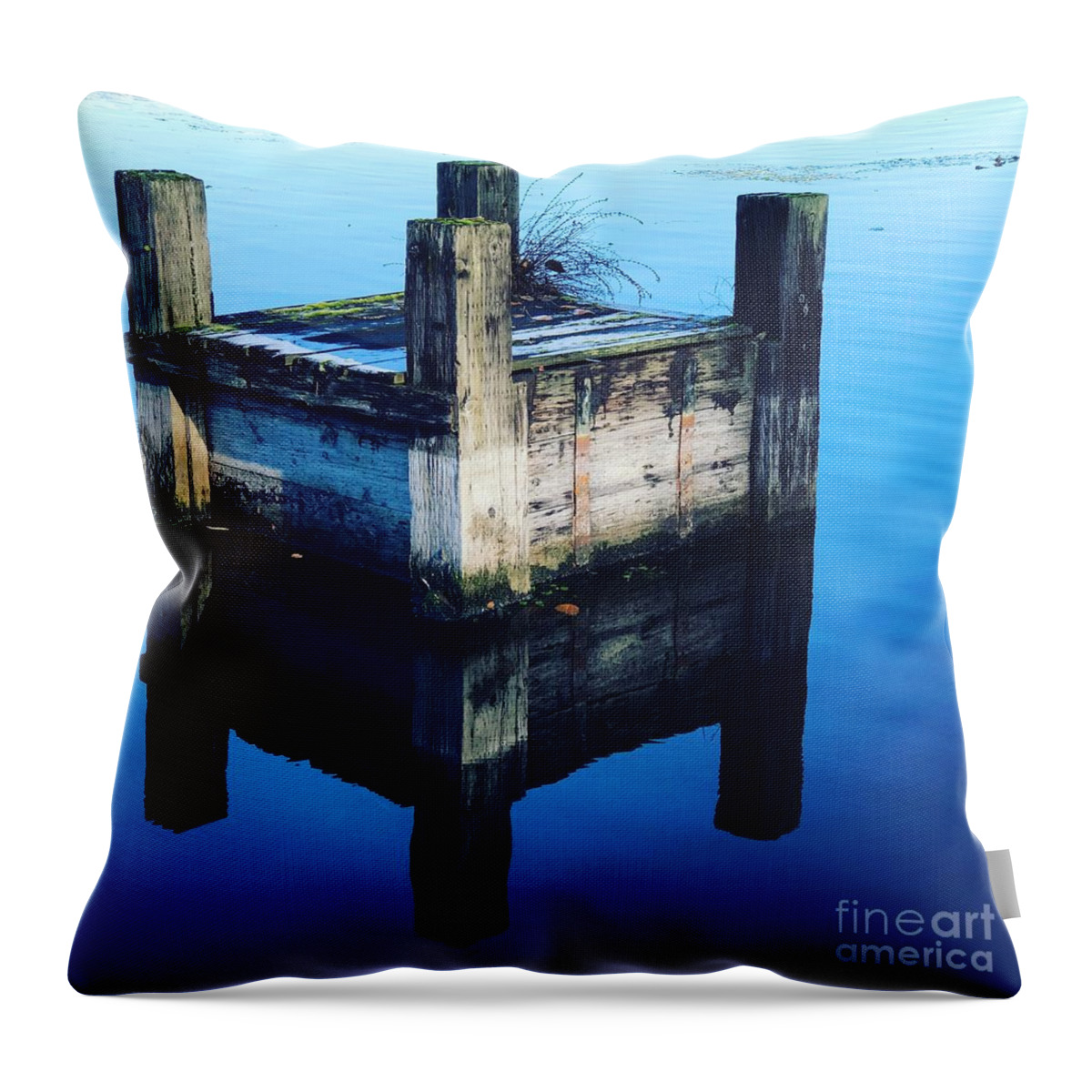Blue Throw Pillow featuring the photograph Blue Dock by Suzanne Lorenz