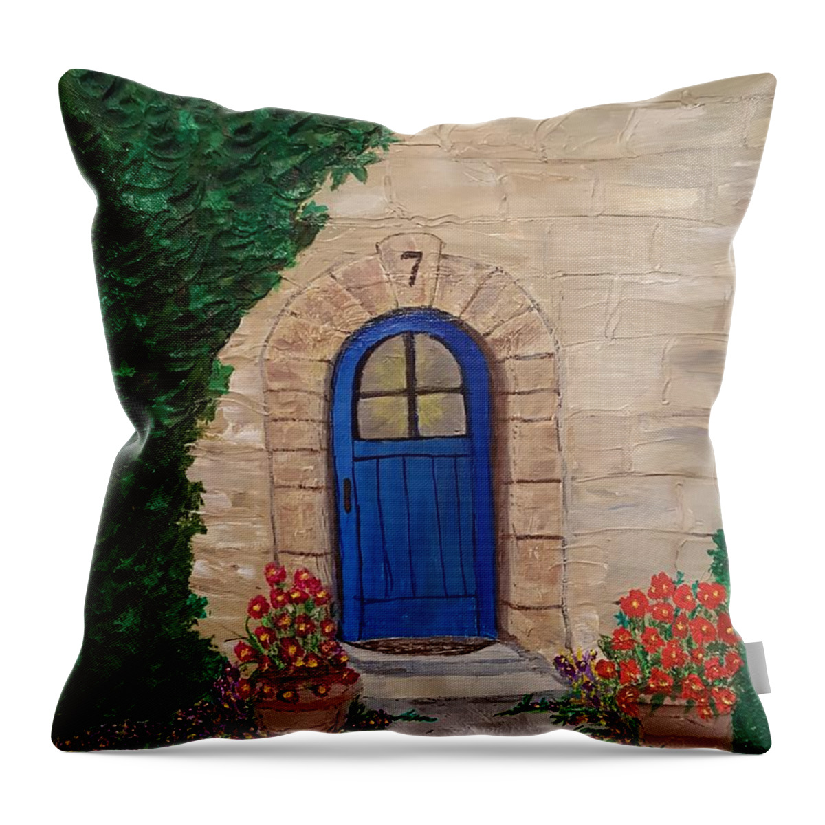 Doors Throw Pillow featuring the painting Blue Door by Elizabeth Mauldin