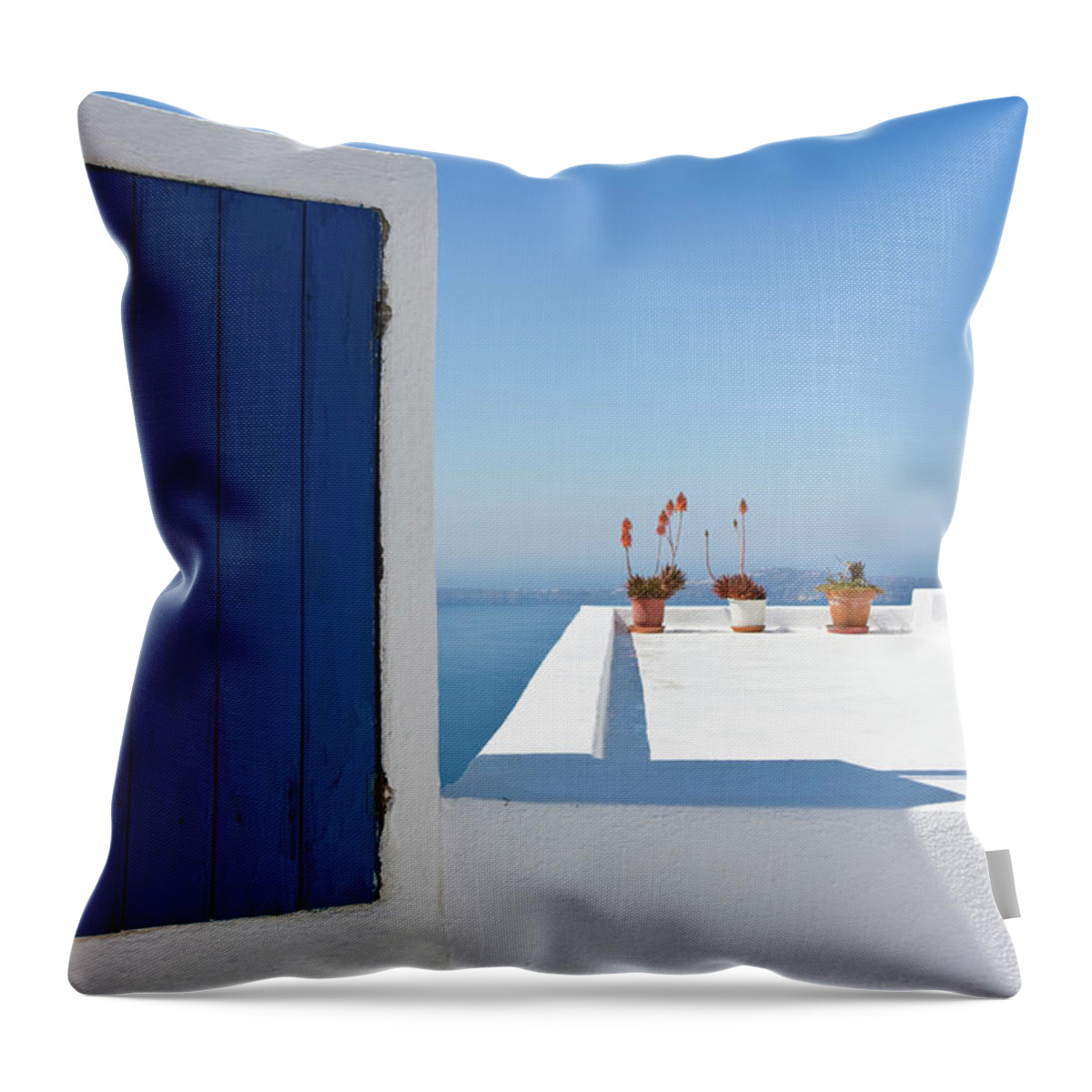 Greek Culture Throw Pillow featuring the photograph Blue Door To Nowhere by Arturbo