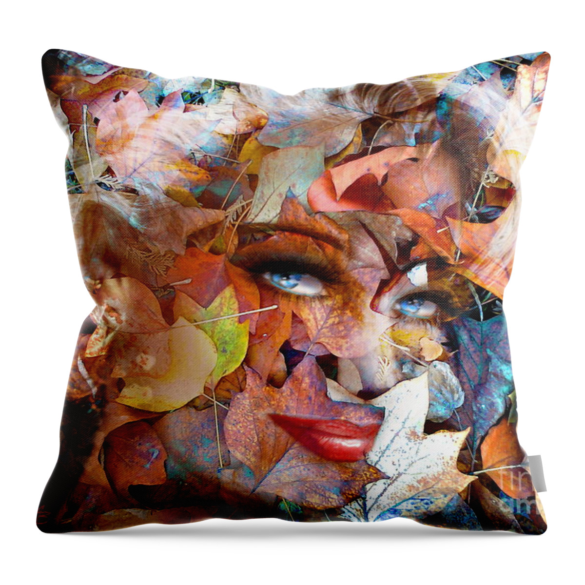 Angie Braun Throw Pillow featuring the digital art Blue Eyes Autumn Smile by Angie Braun
