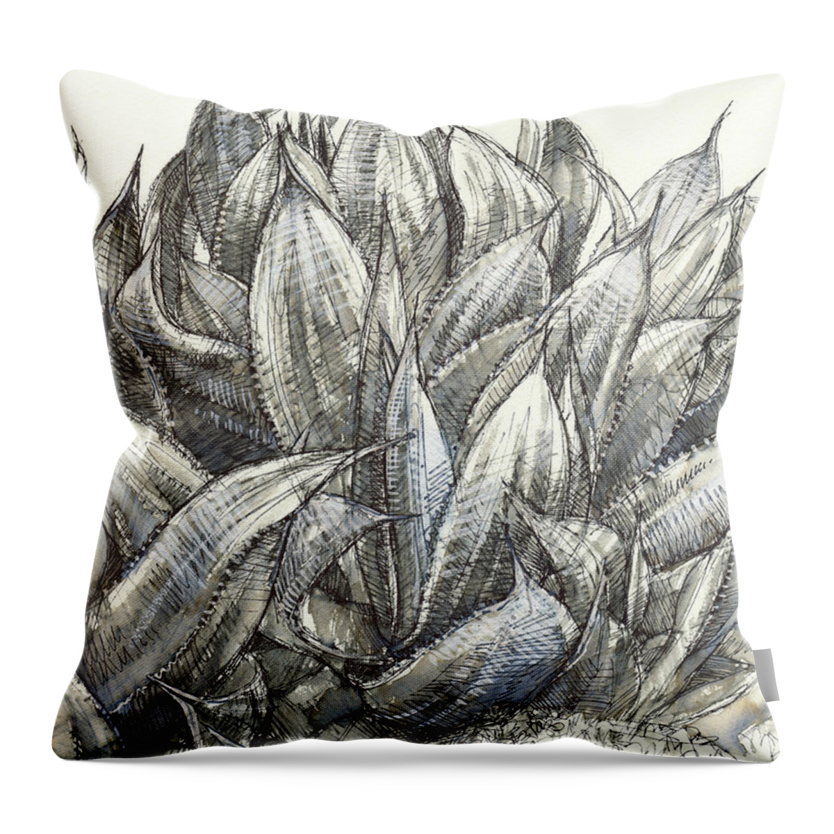 Cactus Throw Pillow featuring the painting Blue Flame Agave by Judith Kunzle