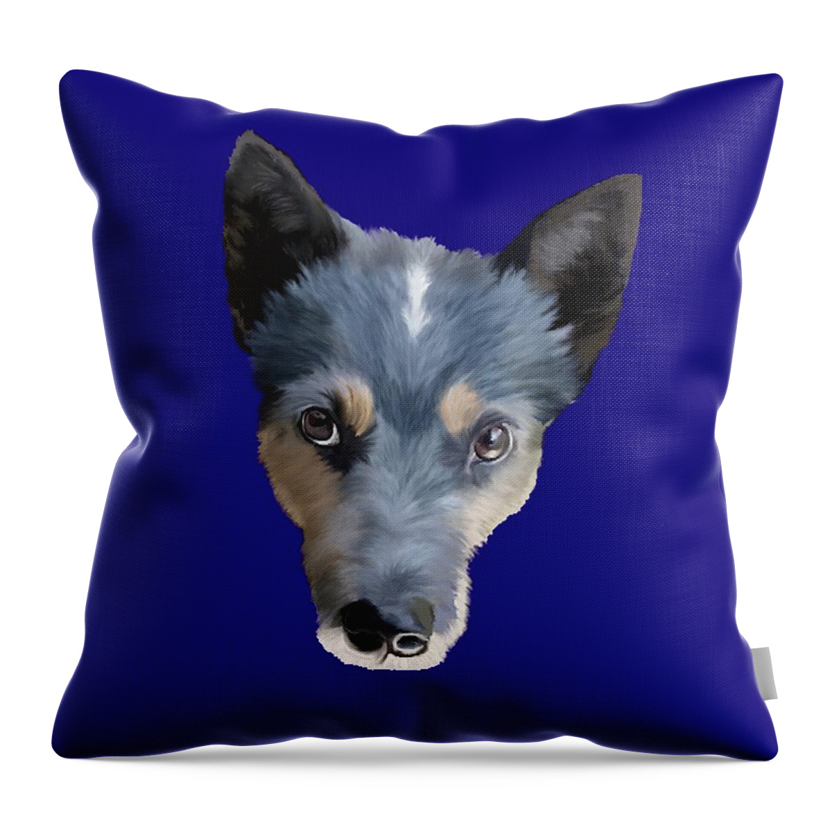 Blue Heeler Throw Pillow featuring the drawing Blue Heeler / Australian Cattle Dog by ArtistsQuest