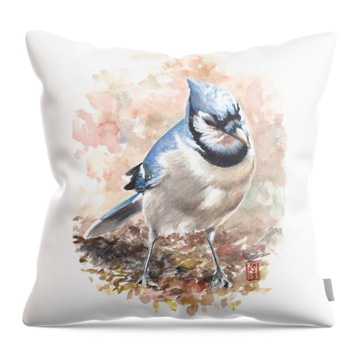 Jay Throw Pillow featuring the painting Blue Jay by Debra Jones