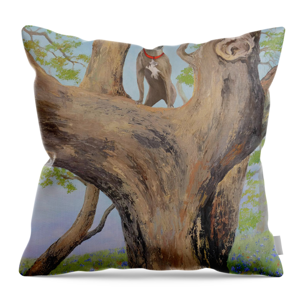 Dog Throw Pillow featuring the painting Blue Lacy in a Tree by Daniel Adams